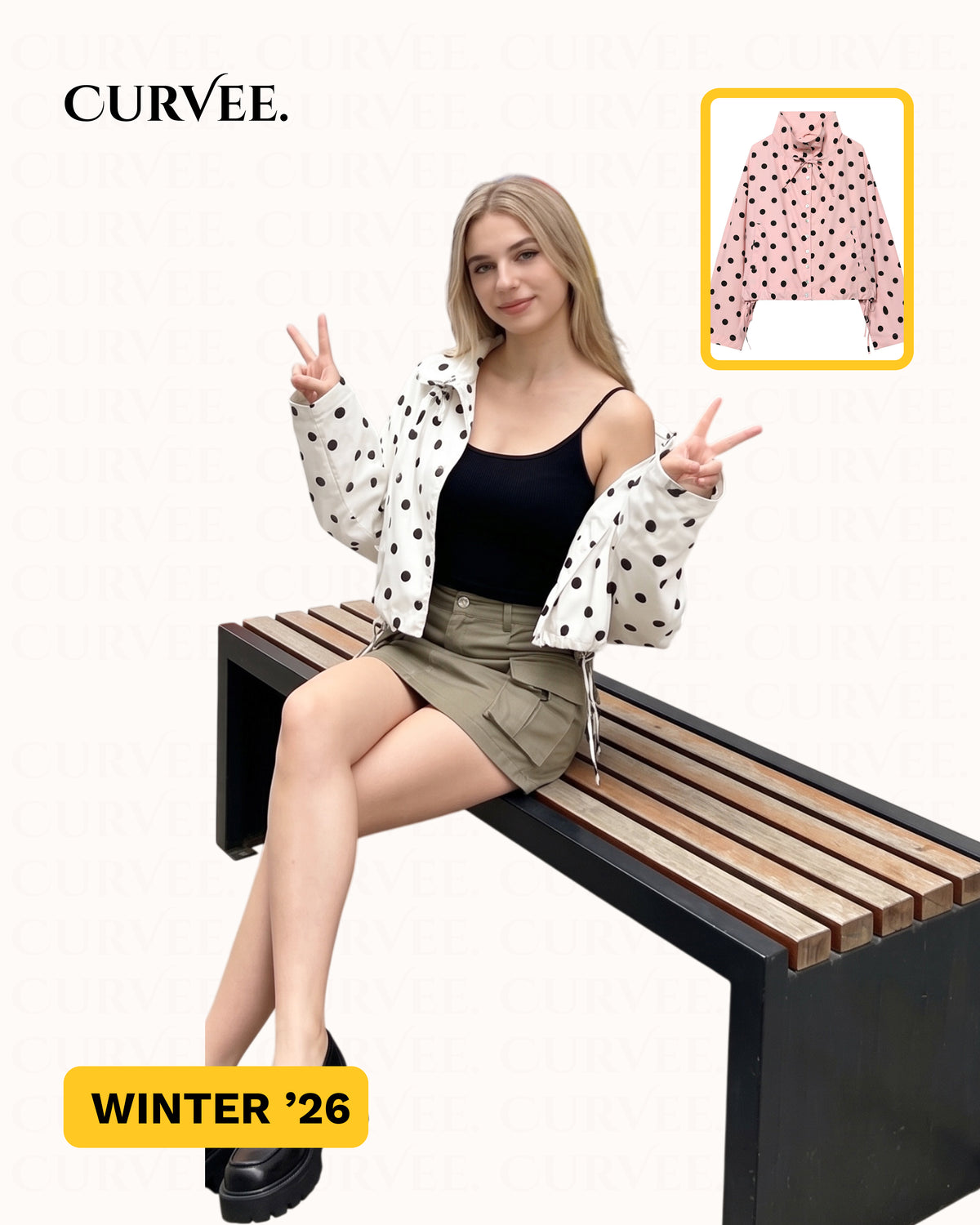 Polka Dot Tie-Up Jacket Women's Coat