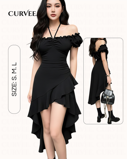 Aww! One-Shoulder Waist Mid-Length Skirt