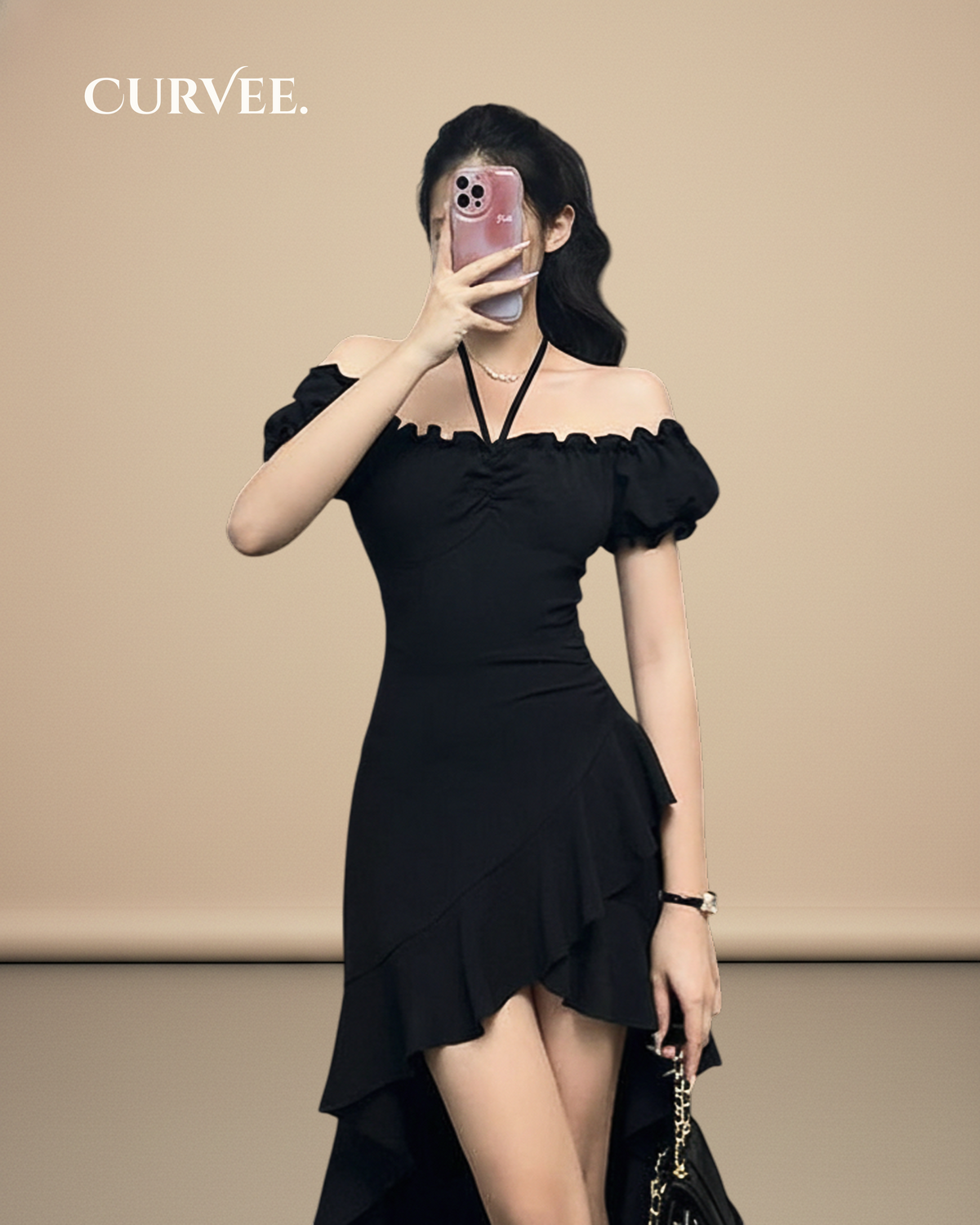 Aww! One-Shoulder Waist Mid-Length Skirt