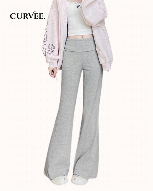 Gray high-waisted flared pants for women