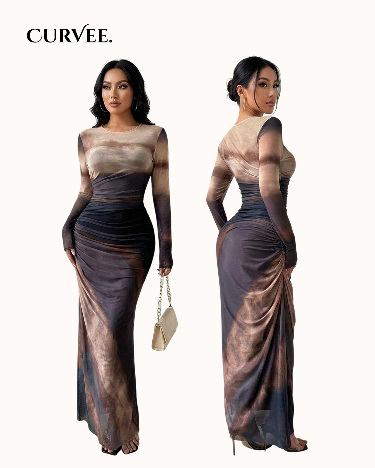 Long Abstract Print Bodycon Dress