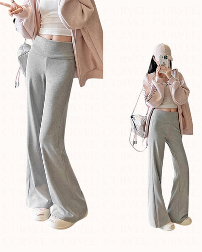 Gray high-waisted flared pants for women